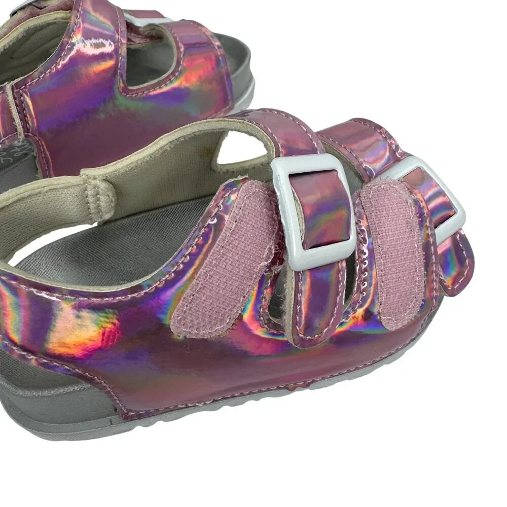 First Steps By Stepping Stones Iridescent Pink Velcro Strap Sandals Size 5 Toddl